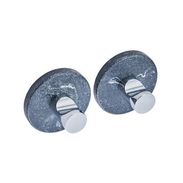 Round stick on hooks set of 2 black marble