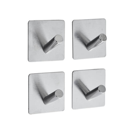 Stick on hooks set of 4 square silver w4.5xd3.2xh4.5cm