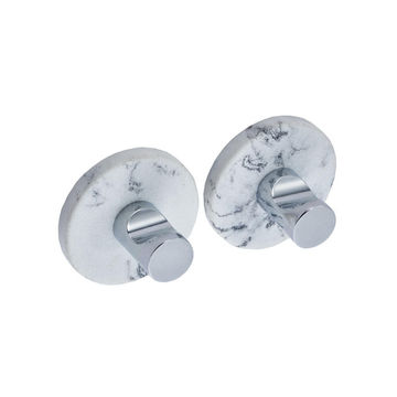 Round stick on hooks set of 2 white marble