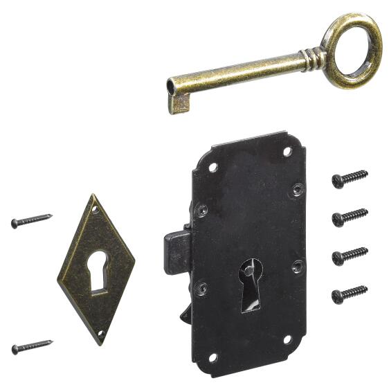 Ornament screw-on lock 2 brass ant.-pl. hettich