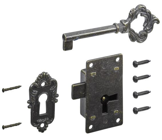 Ornament screw-on lock 1 brass ant.-pl. hettich