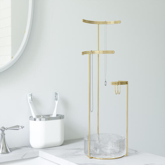 Umbra Tesora Jewel Stand Glass & Brass 