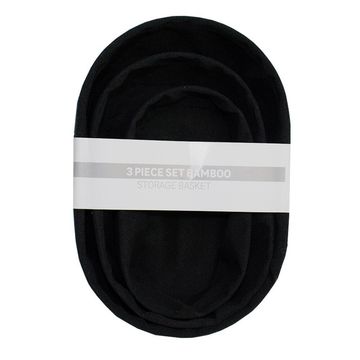 Storage Baskets Set of 3 Bamboo Oval With Lining Black