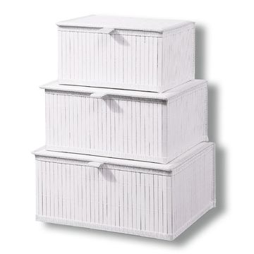 Storage Baskets Set of 3 Bamboo White 