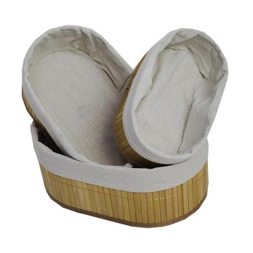 Storage Baskets Set of 3 Bamboo With Lining Oval Natural