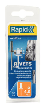 High performance rivets 4.0x12mm 50pc rapid