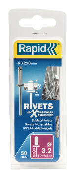 Stainless steel rivets 3.2x8mm 50pc rapid