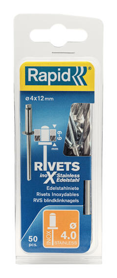 Stainless steel rivets 4.0x12mm 50pc rapid