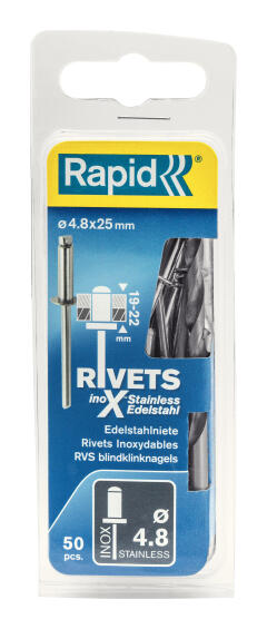 Stainless steel rivets 4.8x25mm 50ps rapid