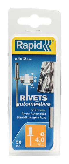 Automotive steel rivets 4x12mm 50pc rapid
