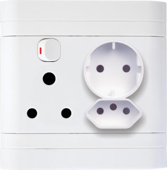 Socket schuko LESCO 1x3 & 1x2 pin white