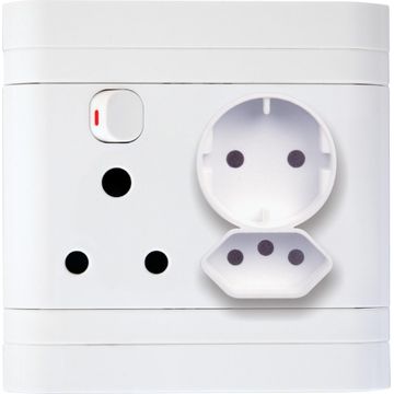Socket schuko LESCO 1x3 & 1x2 pin white