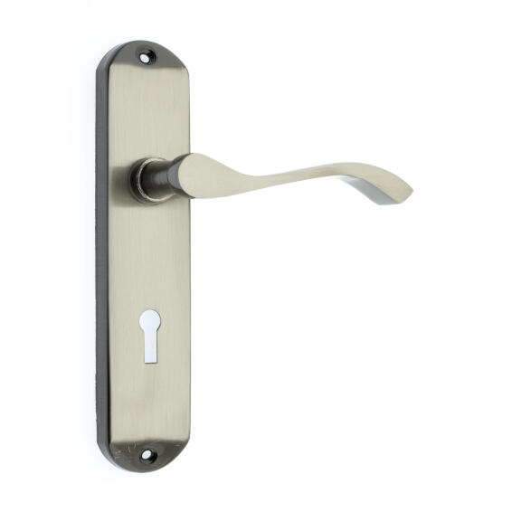 Door handle on plate imperial with 2L lock set Fort Knox satin nickle