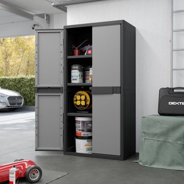 Spaceo high storage resin cabinet grey & black 180x89.7x53.7cm