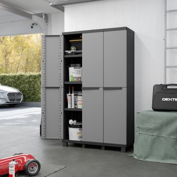 Spaceo 3 door storage resin cabinet grey & black 170x102x39cm
