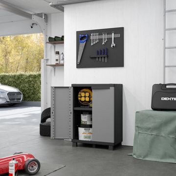 Spaceo low storage resin cabinet grey & black 91x68x39cm