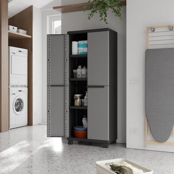 Spaceo high storage resin cabinet grey & black 170x68x39cm