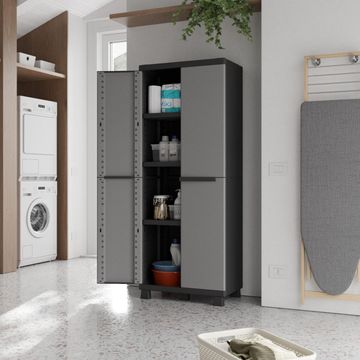 Spaceo high storage resin cabinet grey & black 170x68x39cm