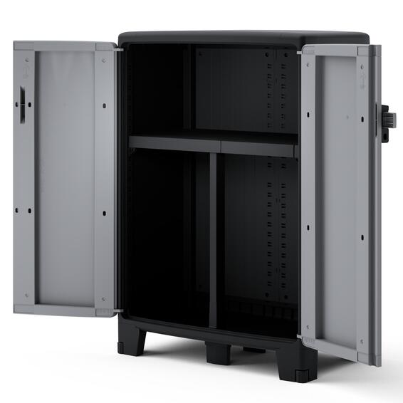 Spaceo low storage resin cabinet grey & black 93x65x39cm