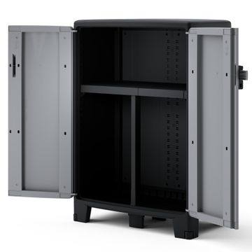 Spaceo low storage resin cabinet grey & black 93x65x39cm