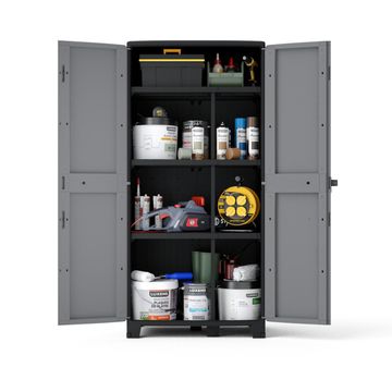 Spaceo high storage resin cabinet grey & black 180x85x52cm