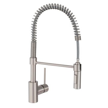 Delinia Thomas Spring Neck Kitchen Mixer Tap Brushed Nickel H46Cm Spout Reach 27Cm