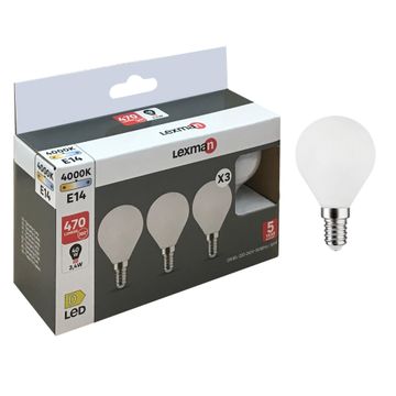 3PK LED FIL P45 E14 3.4W 470LM 4000K MLK