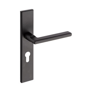 Door handle on plate stainless steel black finish Handles inc. 85mm cylinder cutout