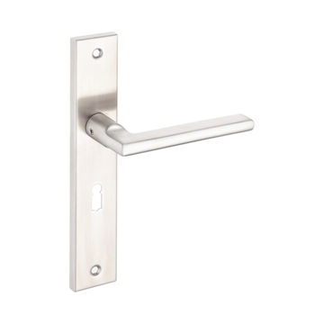 Door handle on plate brushed stainless steel finish Handles inc. 57mm key cutout