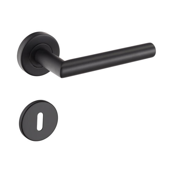 Door handle on rose stainless steel black finish Handles inc. with keyhole  escutcheons