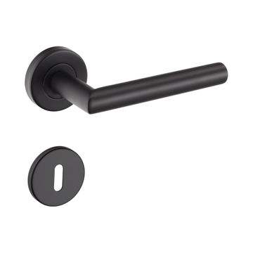Door handle on rose stainless steel black finish Handles inc. with keyhole  escutcheons