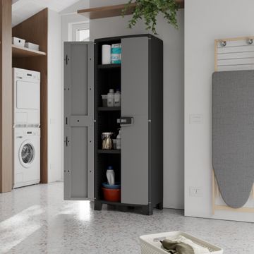 Spaceo high storage resin cabinet grey & black 180x65x39cm