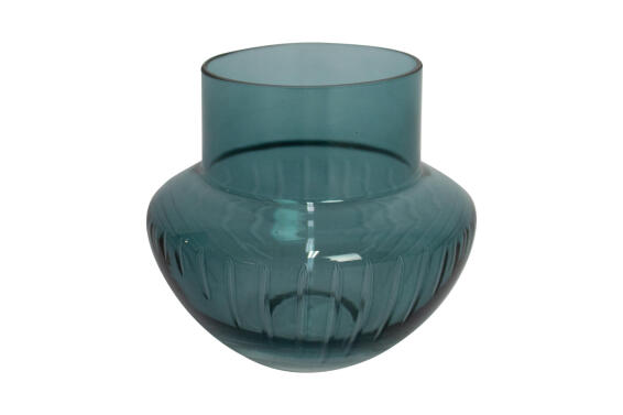 Small Turq Vase with cut long lines.