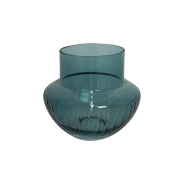 Small Turq Vase with cut long lines.