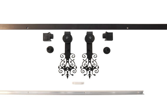 Barn sliding door hardware kit Ornate design black 1.8m