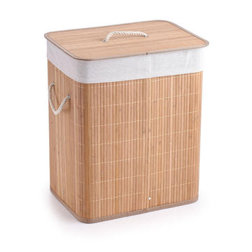 Bamboo Ribbed Laundry  Basket Natural