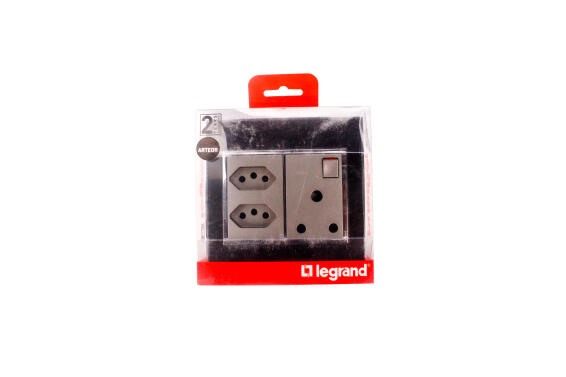 Socket 100x100mm 1x3pin - 1x2pin legrand arteor mirror black