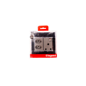 Socket 100x100mm 1x3pin - 1x2pin legrand arteor mirror black