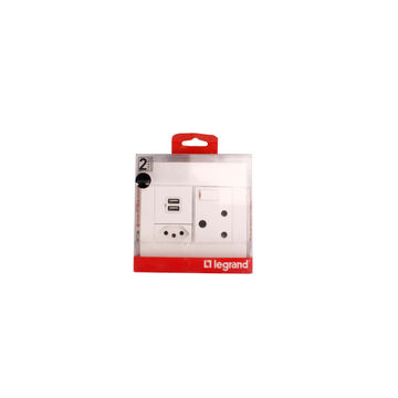 Socket arteor LEGRAND 1x3 & 1x2 pin 2 USB ports 4x4 white