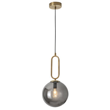 Brightstar Metal With Smoke Glass Pendant Light Gold E14 40W
