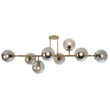 Brightstar 8 Glass Pendant Light Gold Smoky 8xE27