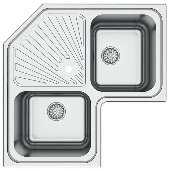 Kitchen Corner Sink Double Bowl Stainless Steel Anti Scratch L83Cm X W83Cm
