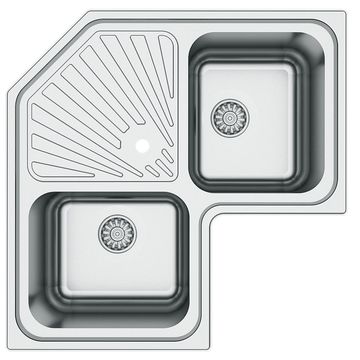 Kitchen Corner Sink Double Bowl Stainless Steel Anti Scratch L83Cm X W83Cm