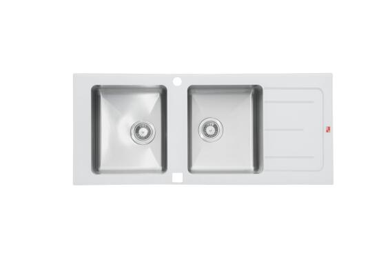 Parker As85 Double Kitchen Sink With Drainer Stainless Steel L116Cm X W50Cm