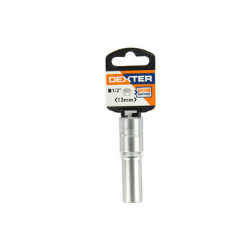 Deep socket DEXTER 1/2" 12mm CRV satin finish