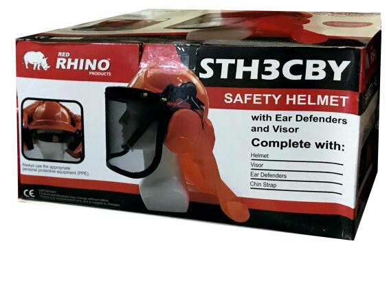 Helmet, Helmet With Ear Muffs Protection, RED RHINO