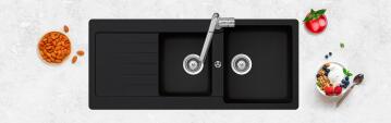 Frasa Kitchen Sink Enigma Double Bowl Single Drainer Quartz Resin Composite Black L116Cm X W50Cm