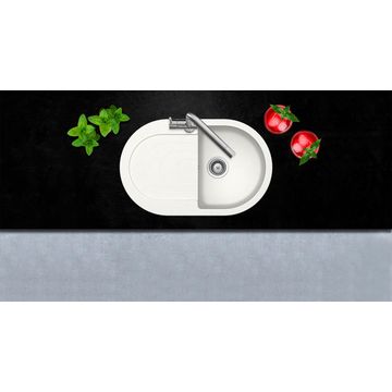 Frasa Kitchen Sink Cosmo Single Bowl Single Drainer Quartz Resin Composite White L79Cm X W50Cm