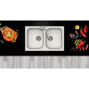 Frasa Kitchen Sink Momento Double Bowl Quartz Resin Composite White L79Cm X W50Cm
