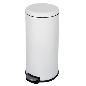 Delinia Casual Soft Close Pedal Round Kitchen Dustbin Stainless Steel White 28L